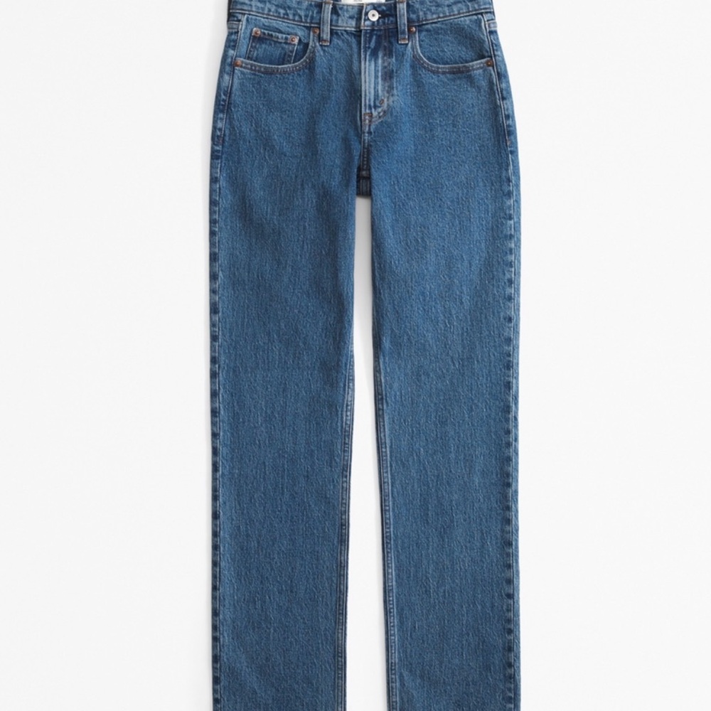 Abercrombie & Fitch Curve Love Mid Rise 90s Straight Jean - Dark Marble (Short)